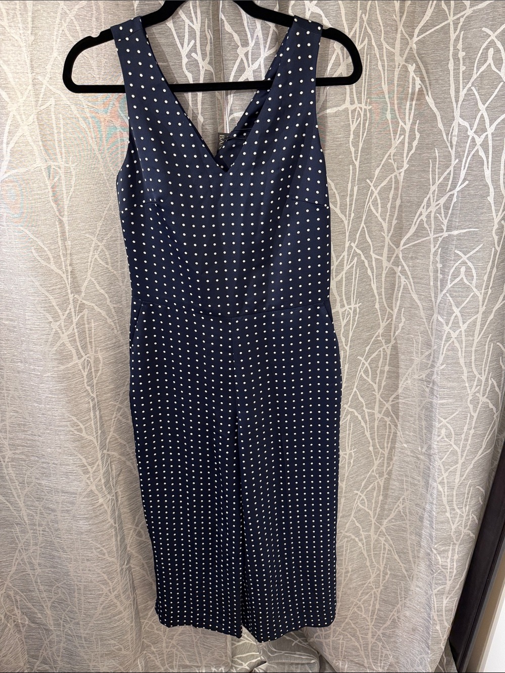 Banana Republic Navy Polka Dot V-Neck Jumpsuit